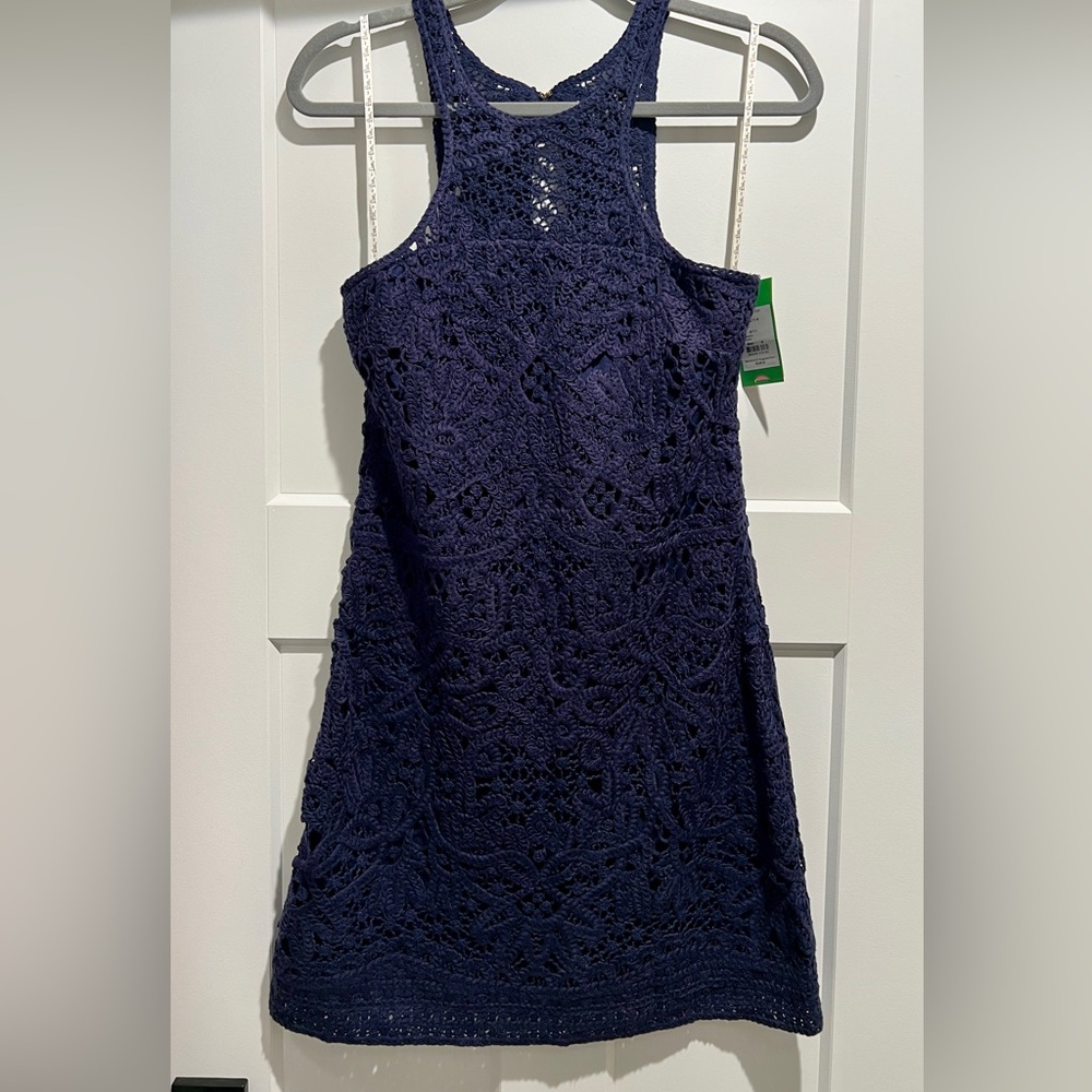 NWT Lilly Pulitzer Navy Knit Crochet Dress - Medium